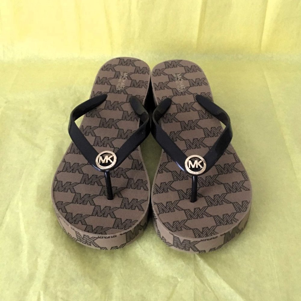 Michael Kors Flip Flop Wedge Sandals Bedford Logo